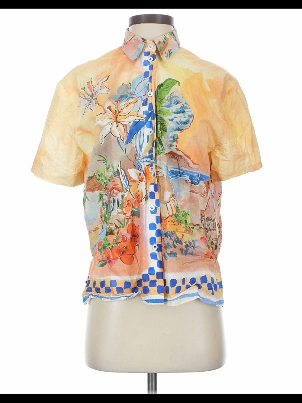 Zara Short-Sleeve Floral Button-Down Shirt SMAL